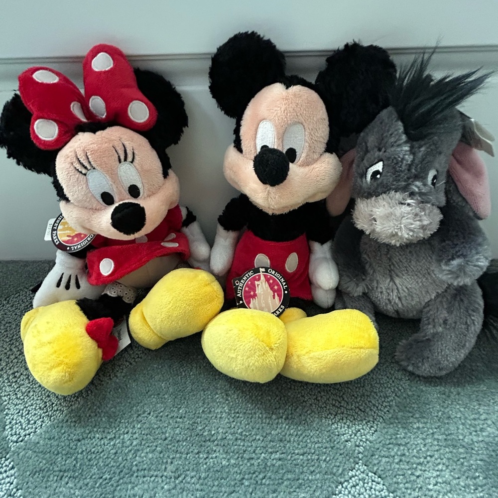 NWT Authentic Exclusive Disney Mickey, Minnie, and Eeyore Plush Toy Trio
